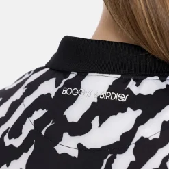 Jr Tech Hidden Button Pique AOP Svart Vit