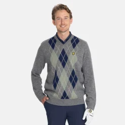 Lambswool Blend Argyle V-Neck Grå Blå