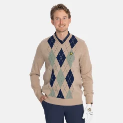 Lambswool Blend Argyle V-Neck Beige Grön
